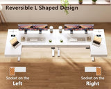 L Shaped Electric Standing Desk with Wooden Drawers, 55 Inch Height Adjustable Corner