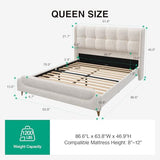 Novilla Queen Bed Frame with Charging Station & LED Lights