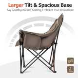 Overmont Oversized XL Camping Chair for Adults - 400lbs Support Heavy-Duty Padded Folding Chair with Side Pocket Cup Holder Cooling Bag for Outdoor Sports Garden Beach Fishing Lawn Khaki 2pcs