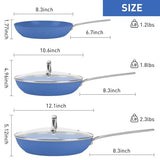 MsMk 5-Piece Ceramic Non Stick Pans Set 8, 10, 12 Inch Frying Pans, 10inch and 12 Inch with Tempered Glass Lids, Stay-Cool Handles