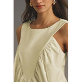 Hixiaohe Shirred Swing Tank Tops for Women Fashion Flowy Sleeveless Shirts Casual Crew Neck Blouse Loose Fit Ruffled Tops(Light-Khaki,M)