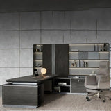 71 inch Modern L Shaped Black Executive Desk with Drawers
