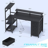 51 Inch Gaming Desk with Power Outlet and LED Lights, Computer Desk with 4 Drawers & Storage Shelves, Reversible Home Office Desk