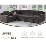 Row Modern Chenille 6-Seater Sectional Sofa Bed with Pull-Out Sleeper & Storage Chaise