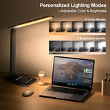 shinelife LED Desk Lamp for Office Home, Bright Desk Light with USB Charging Port, Adjustable Dimmable Desk Lamps 5 Modes, Black