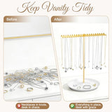 AOFLLU Jewelry Organizer Stand, Metal Necklace Holder Display With 42 Hooks, Gold Jewelry Holder for Necklaces, Bracelets, Rings, Bedroom College Dorm Decor for Women and Girls