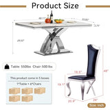 HomVent 68''Silver Faux Marble Dining Table Set with 6 Leather Chair