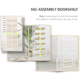 4NM No Assembly 6 Tiers Folding Bookshelf Storage Shelves Vintage Bookcase Standing Racks Study