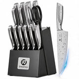 imarku 15PCS Kitchen Knife Set with Block,High Carbon Stainless Steel,Black
