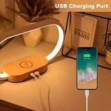 Donewin Wooden Bedside Lamp with 15W Fast Wireless Charger | Touch Control, 3 Color Modes, Clock & Stepless Dimming for Nightstand