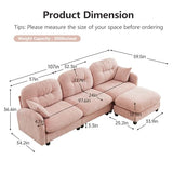 107" L-Shaped 3-Seater Sectional Sofa with Ottoman - Cloud Chaise Lounge Couch
