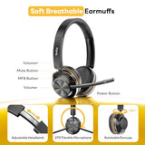 Bluetooth headset, Wireless Headset with Mic for Work, Bluetooth 5.3, Wireless Headphones with AI Noise Cancelling