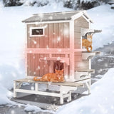 Insulated Cat House for Winter, Wood Two Story Outdoor Cat House Weatherproof with Cat Scratching Cloth, 3 Jumping Platforms, 3 Doors, Outside Indoor Clawsable Feral Cats Shelter for Small Animals