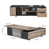 SAINTCY L-Shaped Executive Desk, Industrial Office Desk with Drawer & Cabinet, Large Wood Desktop