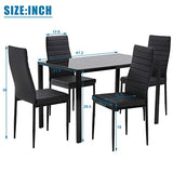 FDW | 5-Piece Dining Table Set | Black | Glass Kitchen Table with 4 Upholstered Chairs and Faux Leather Cushions | Space-Saving and Modern Design