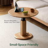 Solid Oak Lift Top Coffee Table, 27.56’’ Wood Round Small Side Table for 2