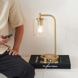 Brightech Elizabeth Table Lamp with Wireless Charging Pad and USB Port, Bedside Reading Lamp, Vintage Brass Gold Desk Lamp, Nightstand Lamp