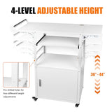 Large Steel AV Cart with Wheels and Drop Leaves, Height Adjustable AV Cart with Locking Cabinet and Power Strips