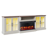 98" Farmhouse TV Stand with Fireplace, White & Black