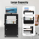 Steel AV Cart with Keyboard Tary and Locking Cabinet Rolling Small Office Laptop Table with Power Socket