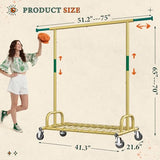 Raybee Heavy Duty Clothes Rack, Gold Clothing Racks for Hanging Heavy Clothes 200+, Rolling Clothing Rack Load 530 LBS, Extendable & Adjustable with Wheels, Gold