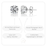 Carbon Atelier IGI Certified 2 Carat Lab Grown Diamond Round Stud Earrings for Women in 14K White Gold (D-E-F, VS1-VS2, 2.00 cttw) 4-Prong Brilliant Cut Diamond Push Back Studs