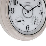 CLXEAST 18 Inch Illuminated Outdoor Clock with AI Smart Sensor, Large Farmhouse Wall Clock with Temperature & Humidity,Weathered White Finish,Unique House Warming Gifts