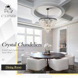 CATINER 30" Modern Crystal Chandelier,16-Light Large Black Light Fixture