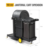 3-Shelf Commercial Cleaning Cart with Wheels, Housekeeping Caddy with Locker, Black, Great for Hotel, Stores, Schools