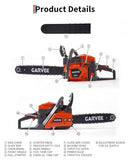 52cc Gas Powered Chainsaw, 2-Stroke Engine with Quick Start & Ergonomic Non-Slip Handle for Efficient Wood Cutting, Tree Trimming and Land Clearing- Orange