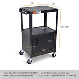Line Leader AV Cart w/Locking Cabinet, Black Metal Utility Cart with Storage Shelf - Height Adjustable (Black, 24in x 18in)