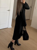 AUGCONE Long Cardigan Sweaters for Women Chunky Open Knit Button Up Dress(Black, S