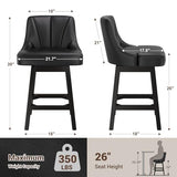 YaFiti 26" Leather Swivel Bar Stools Set of 4 with Back & Wood Legs, Black