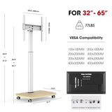 AOKCOS Tall Rolling TV Stand with 90° Rotation & 12° Tilt, 10-Height Adjustable Mobile TV Stand for 32-65 Inch TVs, Portrait/Landscape TV Cart for Home Office Studio, White