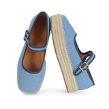 MAIJED Mary Jane Woven Espadrilles for Women Round Toe Ballerina Shoes Canvas Summer Flats Denim Blue US7fbanew