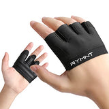 RYMNT Minimal Workout Gloves,Short Micro Weight Lifting Gloves Grip Pads with Full Palm Protection & Extra Grip, Black-Medium