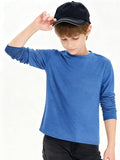 EPICGALA Boys Long Sleeve Shirt Crewneck Solid Color Casual Top with Chest Pocket for Kids 5-6 Years Blue