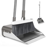 Broom with Dustpan Combo Set, Lightweight Standing Metal Dust Pan with Teeth, Home Essentials Suitable for Home Kitchen Lobby Room Office, Grey