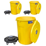 Yellow 44 Gallon Trash Can Set (Trash Can, Quiet Dolly, and Reinforced Lid