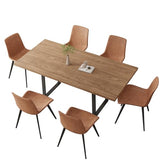 ZckyCine 67" Expandable Walnut Dining Table and 6 Upholstered Chairs, 7-Piece Dining Room Furniture Set