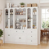 Cyclysio White Bookcase Set with 8 Doors & 3-Tier Open Shelves – 80” Tall Bookcase with 4 Drawers