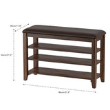 Entryway Shoe Storage Bench with Leather Cushion, Shoe Organizer Bench for Entryway, Ideal for Hallways Front Doors Entrances Mudrooms Featuring Rubberwood And 3 Height-Adjustable and Removable Shelve