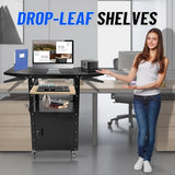 AV Cart, Adjustable-Height Steel AV Cart with Locking Cabinet and Pullout Keyboard Tray