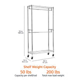 Amazon Basics Adjustable Clothes Rack for Handing, Double Hanging Rod Garment Rolling Closet Clothing Organizer, Chrome, 36'' x 14'' x 72''