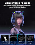 Cat Ear Bluetooth Headphones for Kids & Adults, 55H Play Time, Wireless Foldable & Wired Multi-Function LED Light Up Over Ear