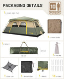 FanttikOutdoor Zeta C10 Pro Camping Tent 10 Person Instant Cabin Tent Setup in 60 Seconds with Rainfly & Windproof Portable with Carry Bag for Family Camping & Hiking, Upgraded Ventilation, Green