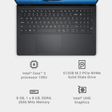 Dell 15 Laptop DC15250-15.6-inch FHD 120Hz Display, Intel Core 3 Processor 100U, 8GB DDR4 RAM