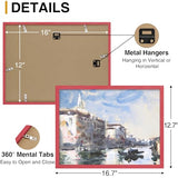 decorUhome Solid Oak Wood 12x16 Picture Frame, Display 11x14 Picture with Mat or 12x16 Poster without Mat, Wall Mounting Photo Frame, Red, 1 Pack
