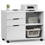 DUMOS Lateral File Cabinet with 3 Drawers Rolling Filing Cabinets Under Desk Storage Printer Stand Wood Organizer, White