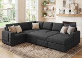 HONBAY Sectional Sleeper Sofa with Pull-Out Bed Storage Chaise